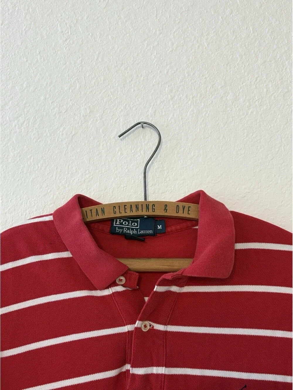 Polo Ralph Lauren Mens Medium Red White Striped Short Sleeve Pique Polo Shirt